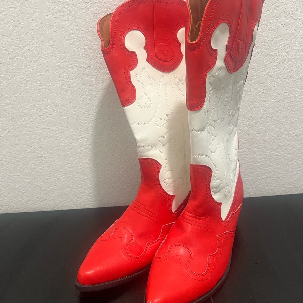 Red and White Western Boots